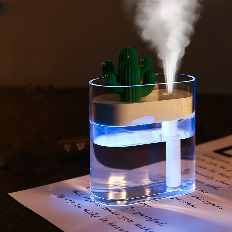 160ML Ultrasonic Air Humidifier Clear Cactus Color Light USB Essential Oil Diffuser